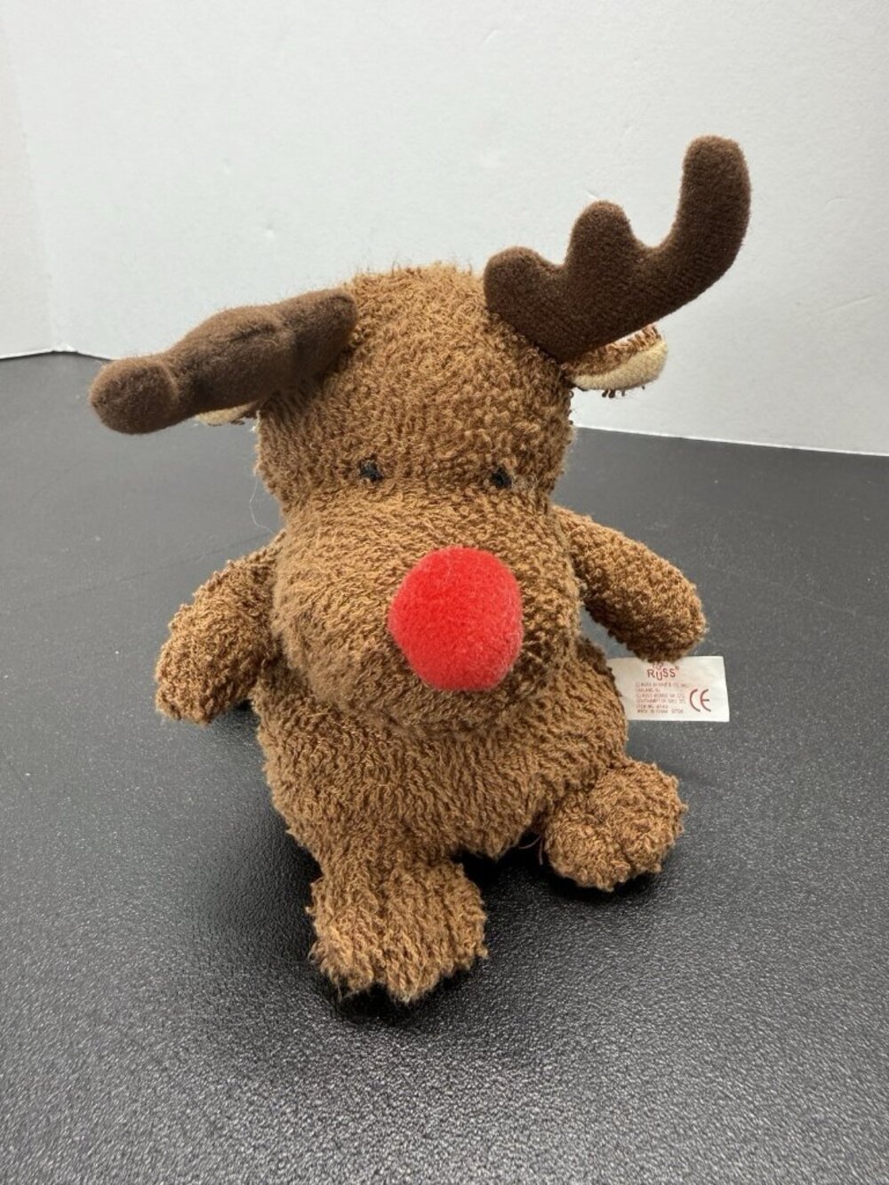 Vintage Russ Home Buddies Red Nose Reindeer Terry Cloth Stuffed Animal Toy